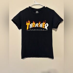 Thrasher Black Tee with Orange & Yellow Flame Logo Size Small